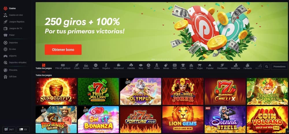 Sección de juegos de casino Pin Up