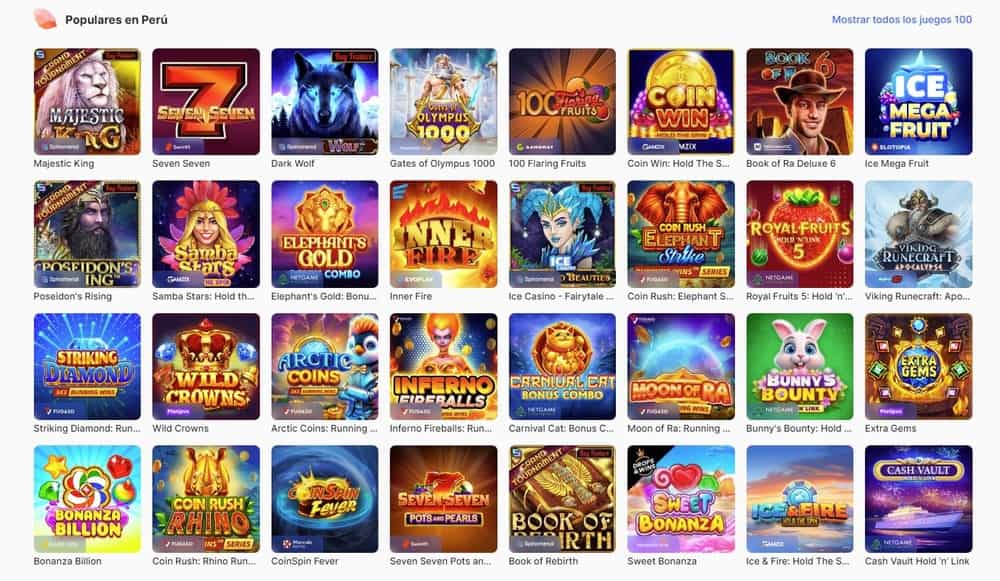 Una sección con juegos populares en Perú en Ice Casino